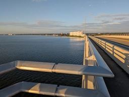 view from the A. Max Brewer Bridge back toward mainland Titusville