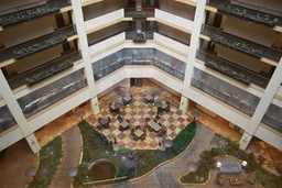 view of the hotel lobby from the elevator