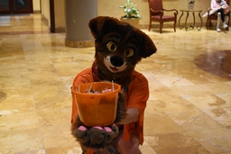 Corby doing reverse trick-or-treating