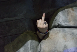 Ada flipping me off through the rocks