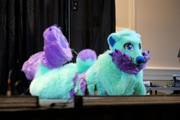 (4/4) at the dance comp, Cheevey the polar bear being very cute :3
