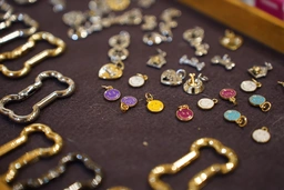 a local jeweler had a bunch of charms and trinkets in a display case